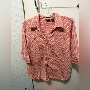 Coral Striped Button-Down Shirt